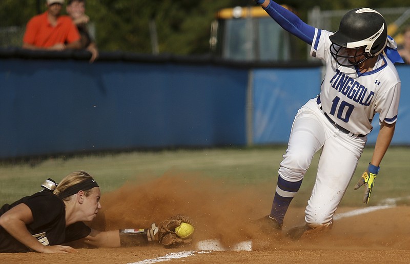 Calhoun High School third baseman Jana Johns, left, and Ringgold's Karoline Sholl, right, were part of a large contingent of northwest Georgia players named to the GACA all-state softball teams.