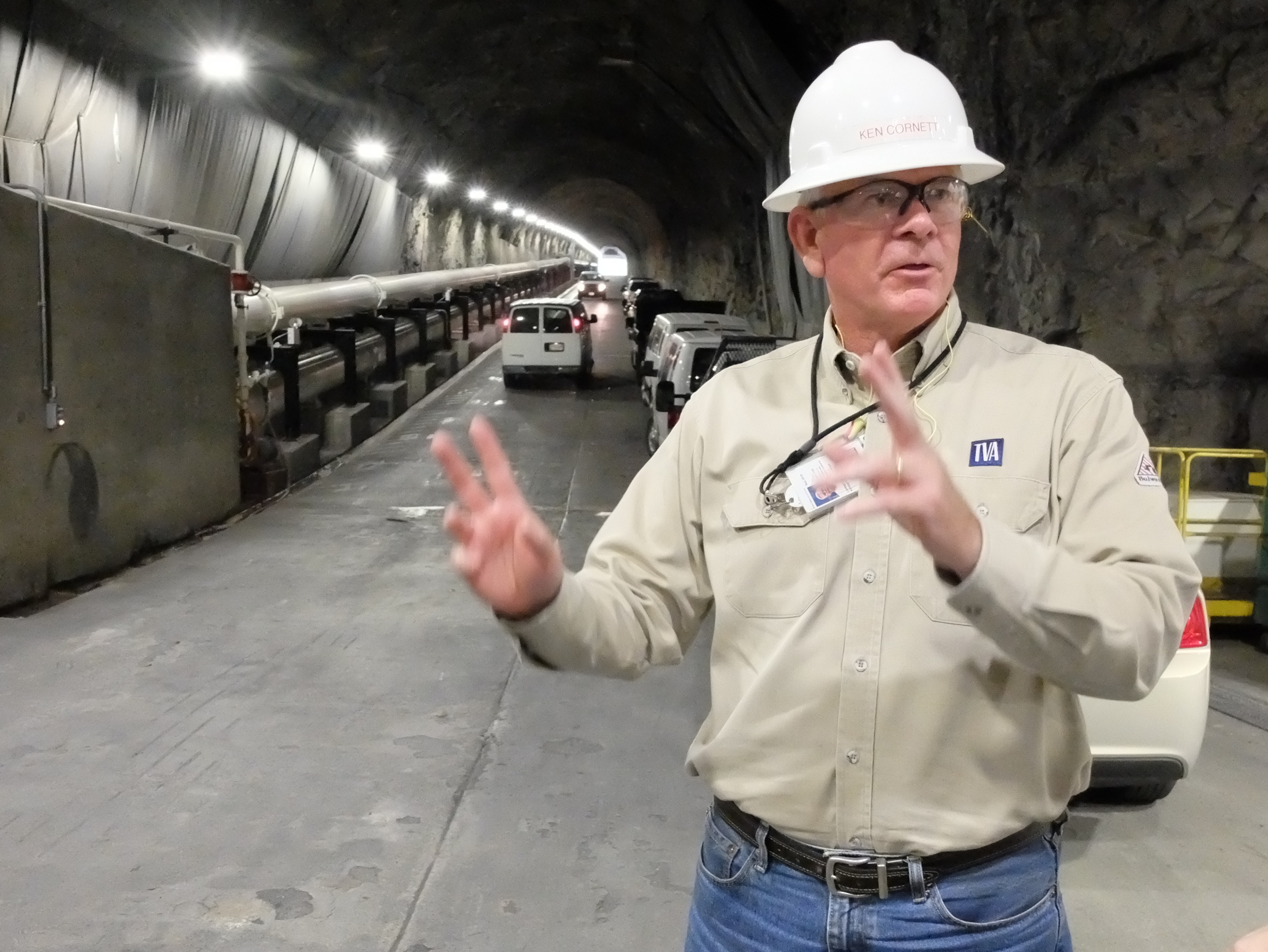 Ken Cornett, plant manager at the Tennessee Valley Authority's Raccoon Mountain Pumped Storage Facility, stands one-quarter-mile inside the mountain below the 500-acre reservoir in Marion County.