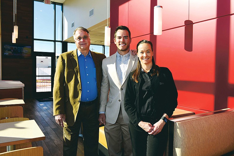 The management team of Wen Choo Choo Inc., a local Wendy's franchisee, includes Founder and CEO Jim Patton, left, his daughter and Operations Vice President Kim Patton, right, and President Zack DeBord, center. The three opened their 11th and newest restaurant on Holtzclaw Avenue in December.