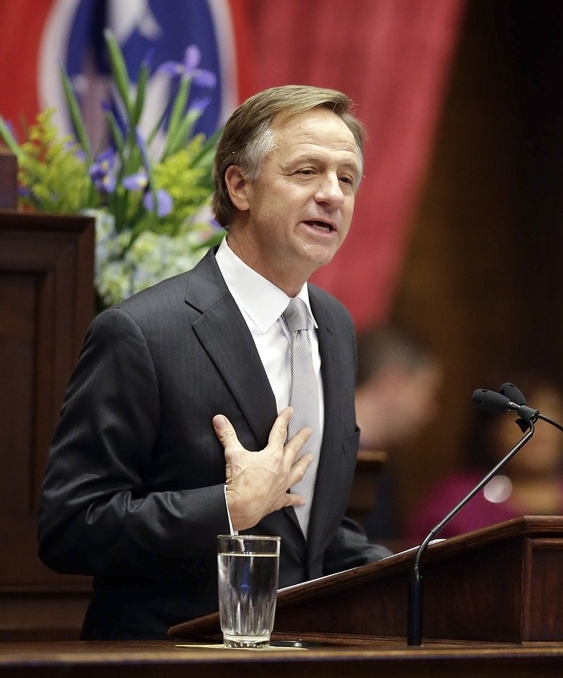 Tennessee Gov. Bill Haslam delivers his State of the State Address Monday, Feb. 1, 2016, in Nashville.