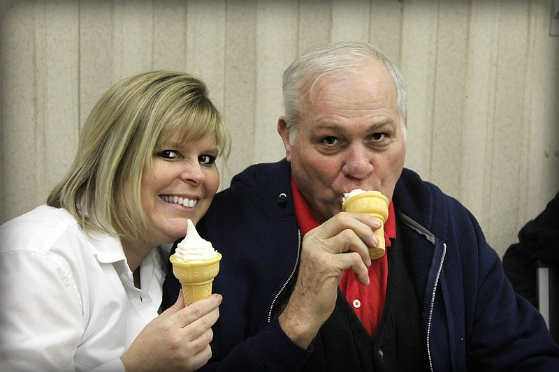 Tony Kennedy enjoys an ice cream cone at Wally's with Alisha Landes, new executive director of The Lantern at Morning Pointe Alzheimer's Center of Excellence. Kennedy owned Wally's restaurants on McCallie Avenue and Ringgold Road and worked in the restaurant business more than four decades before retiring and moving into The Lantern.