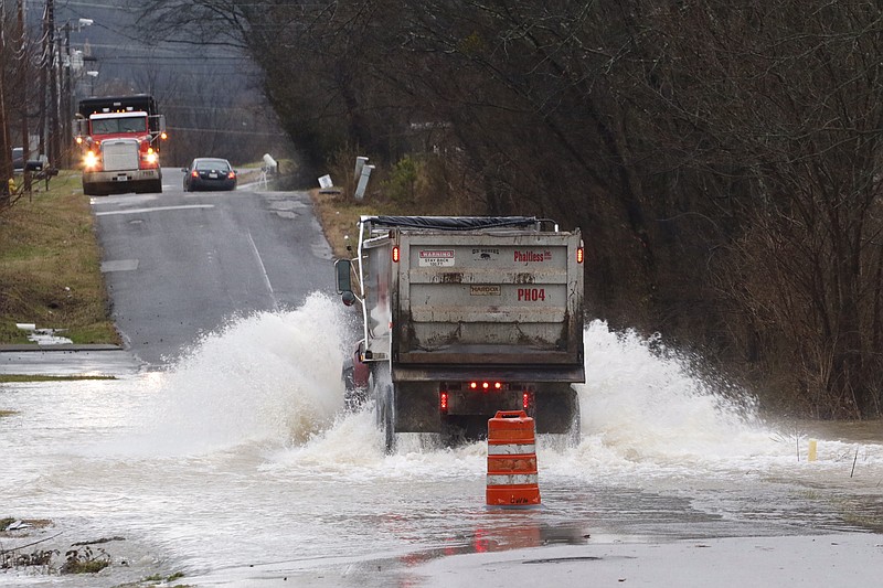 Floodwaters cover Appling Street near east Chattanooga early Wednesday morning.