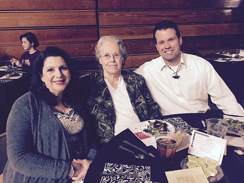 Vera Sachleben, center, with Tina and Russ Bigham, whose daughter, Kaylee, performed with the Choo Choo Kids.