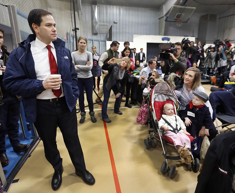 Republican presidential candidate, Sen. Marco Rubio, R-Fla. is introduced before speaking at a campaign stop before next week's presidential primary in New Hampshire.