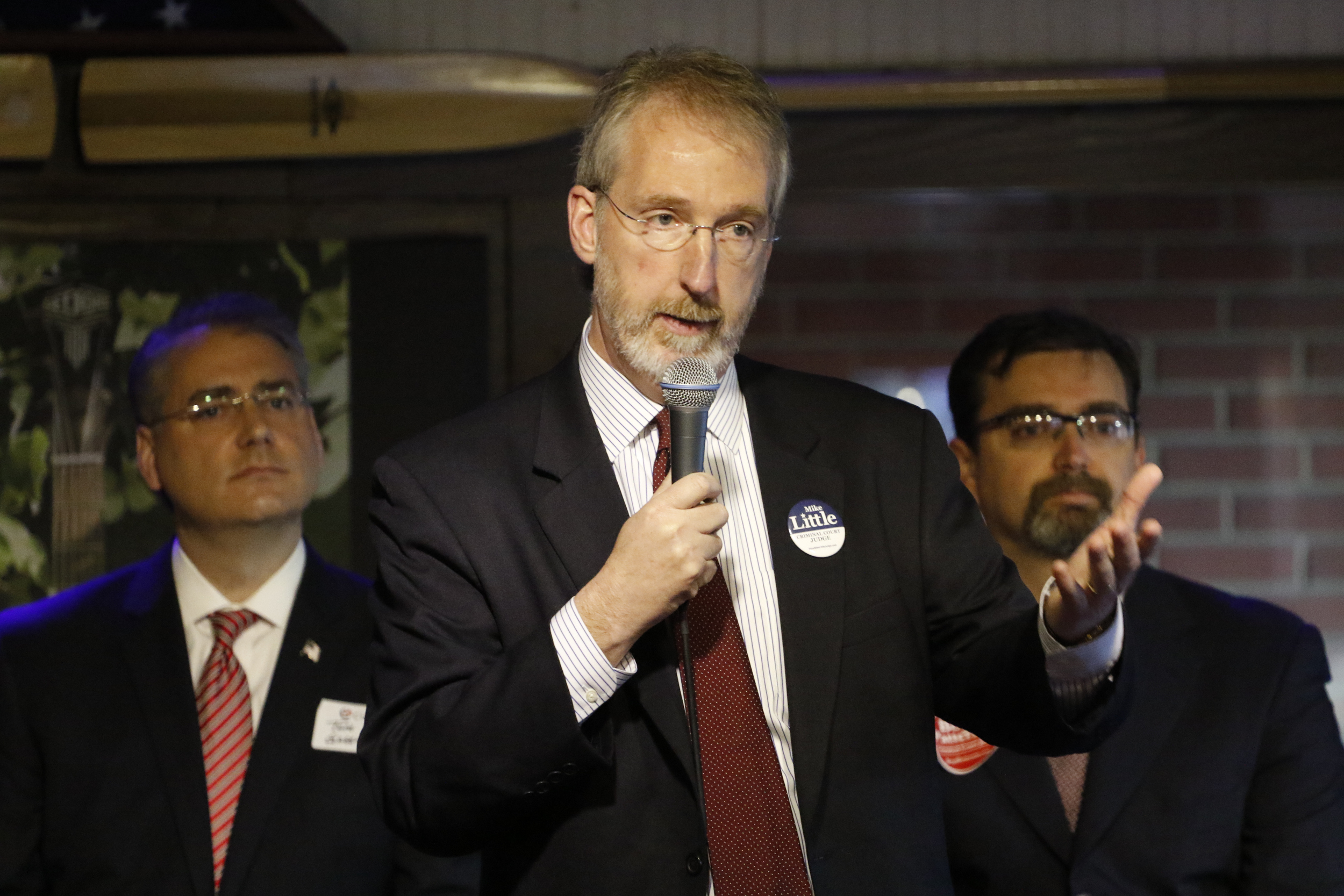 Staff Photo by Dan Henry / The Chattanooga Times Free Press- 2/4/16. Mike Little, a candidate for Criminal Court Judge Division II, speaks during the Downtown Council of the Chamber of Commerce's candidate forum at Puckett's restaurant in downtown Chattanooga on Thursday, February 4, 2016.