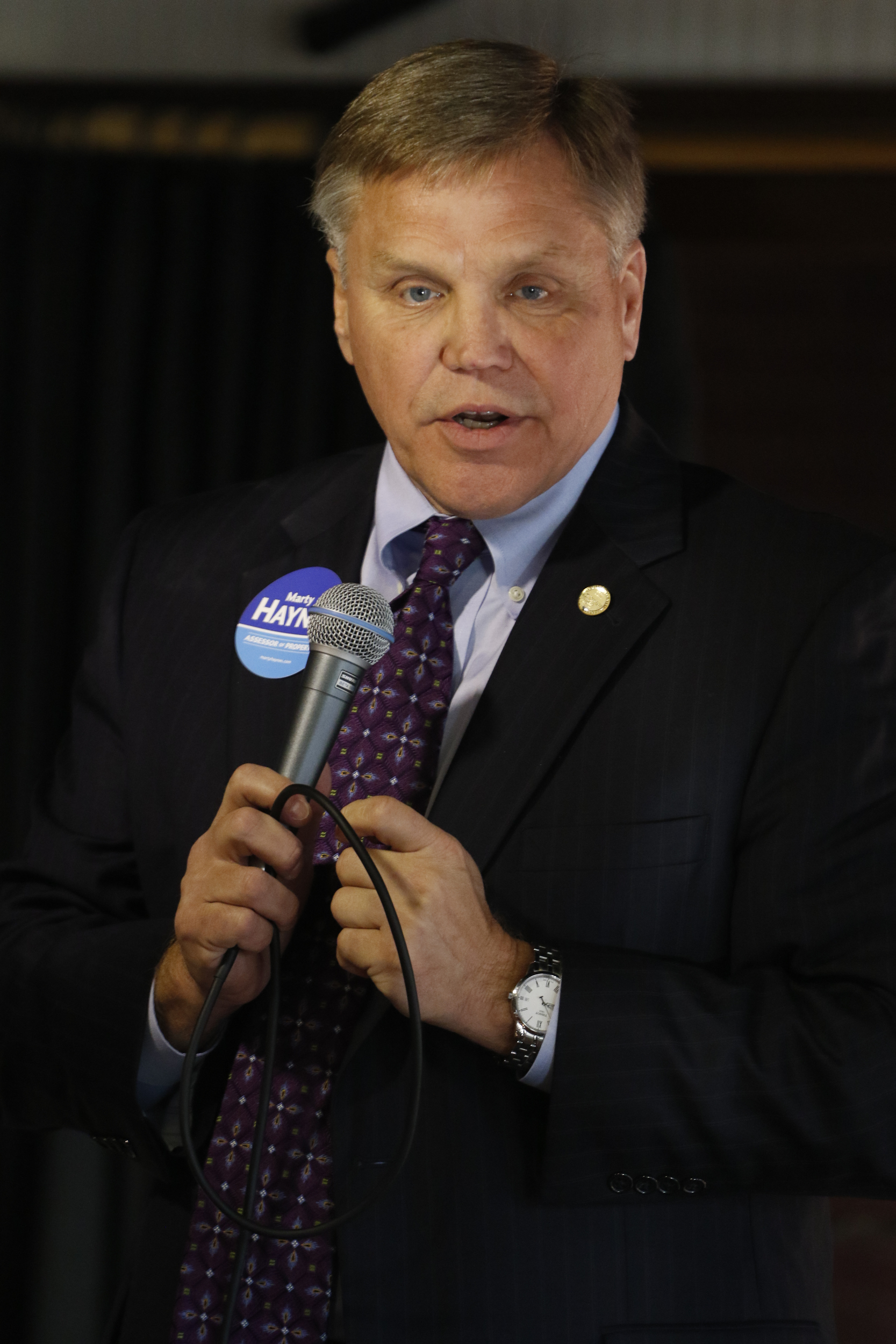Staff Photo by Dan Henry / The Chattanooga Times Free Press- 2/4/16. Marty Haynes, a candidate for Assessor of Property, speaks during the Downtown Council of the Chamber of Commerce's candidate forum at Puckett's restaurant in downtown Chattanooga on Thursday, February 4, 2016.