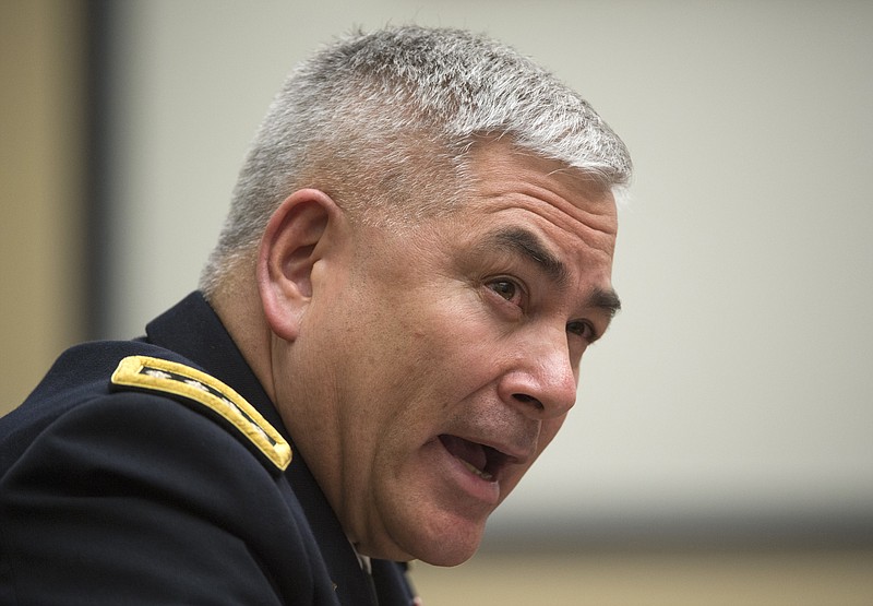 
              Army Gen. John Campbell, commander, Operation Resolute Support U.S. Forces, testifies on Capitol Hill in Washington, Tuesday, Feb. 2, 2016, before the House Armed Services Committee hearing: “Afghanistan in 2016: The Evolving Security Situation and U.S. Policy, Strategy, and Posture." Campbell told the committee that most of the problems facing the Afghan security forces stem from poor leadership. (AP Photo/Molly Riley)
            