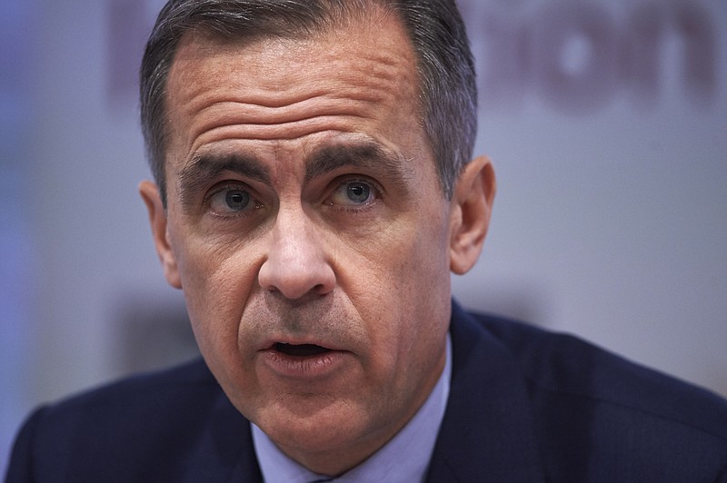 
              Mark Carney, the Governor of the Bank of England, speaks during the quarterly Inflation Report press conference, in London, Thursday, Feb. 4, 2016. The Bank of England policymakers have voted to keep interest rates at their record low of 0.5 percent as Governor Mark Carney unveils economic forecasts for Britain. (Niklas Halle'n, Pool Photo via AP)
            