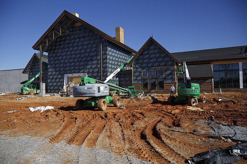 Construction continues on the new Bass Pro Shops site on Camp Jordan Parkway on Thursday, Feb. 4, 2016, in East Ridge, Tenn. The $25 million development is part of a 50-acre Jordan Crossing retail development.