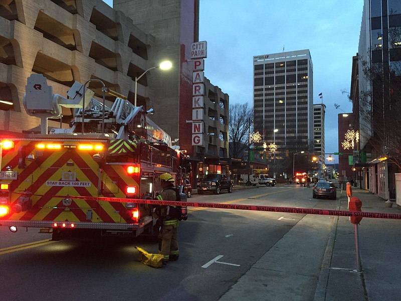 The entire intersection of Chestnut and 8th street was shut down while the Fire Department investigated what a dispatch supervisor said was an underground fire that exploded a manhole cover onto the street. 