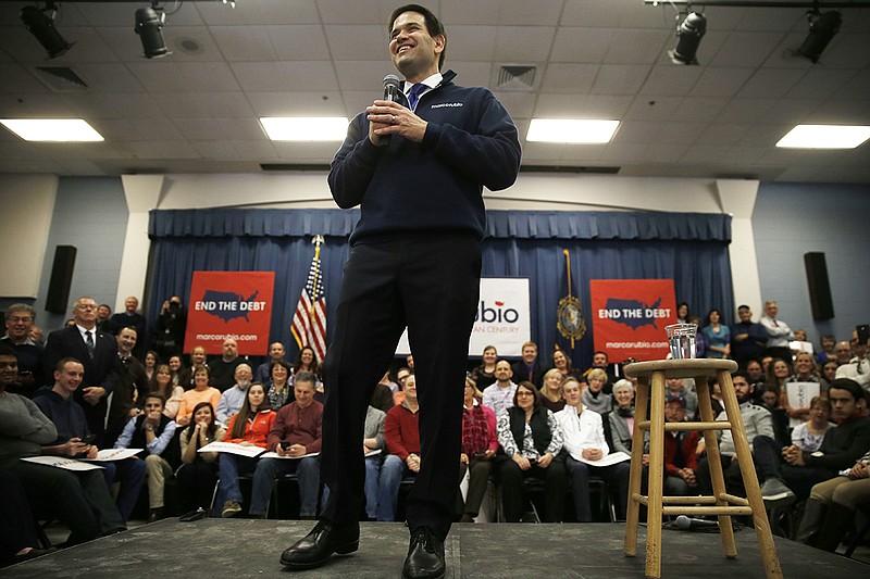 Republican presidential candidate, Sen. Marco Rubio, R-Fla. speaks during a campaign stop Sunday, Feb. 7, 2016, in Hudson, N.H. (AP Photo/Matt Rourke)