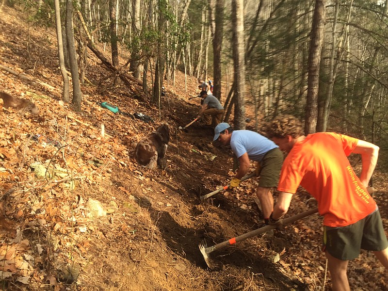 Volunteers work on a section of the Cumberland Trail in the Pocket Wilderness near Soddy-Daisy.