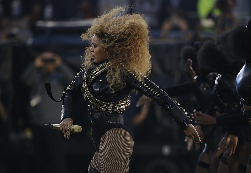 
              Beyoncé performs during halftime of the NFL Super Bowl 50 football game between the Denver Broncos and the Carolina Panthers, Sunday, Feb. 7, 2016, in Santa Clara, Calif.  (AP Photo/Jae C. Hong)
            
