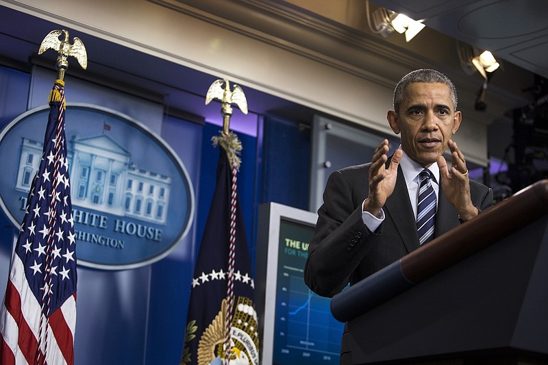 President Barack Obama speaks about the economy and January jobs report, at the White House in Washington last Friday.