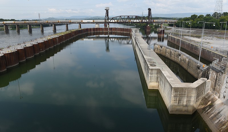 The stalled replacement lock project at the Chickamauga Lock is photographed on Tuesday, Aug. 11, 2015, in Chattanooga, Tenn.  