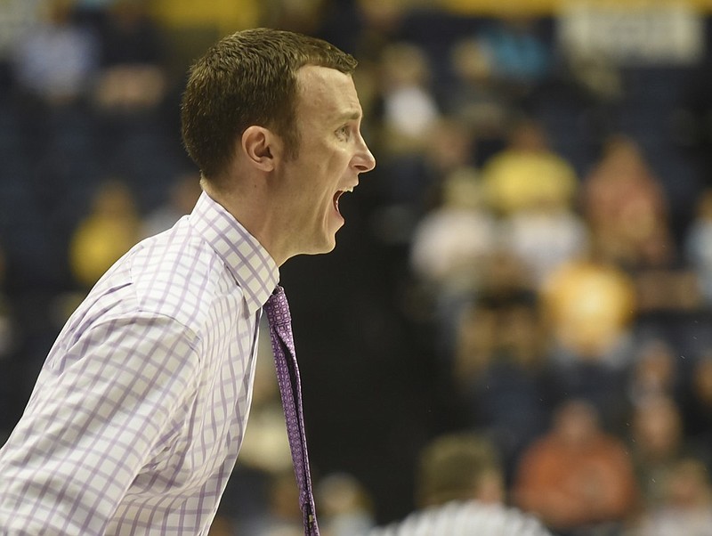 UTC coach Matt McCall yells during the game against Citadel Monday, Feburary 1, 2016, at McKenzie Arena.