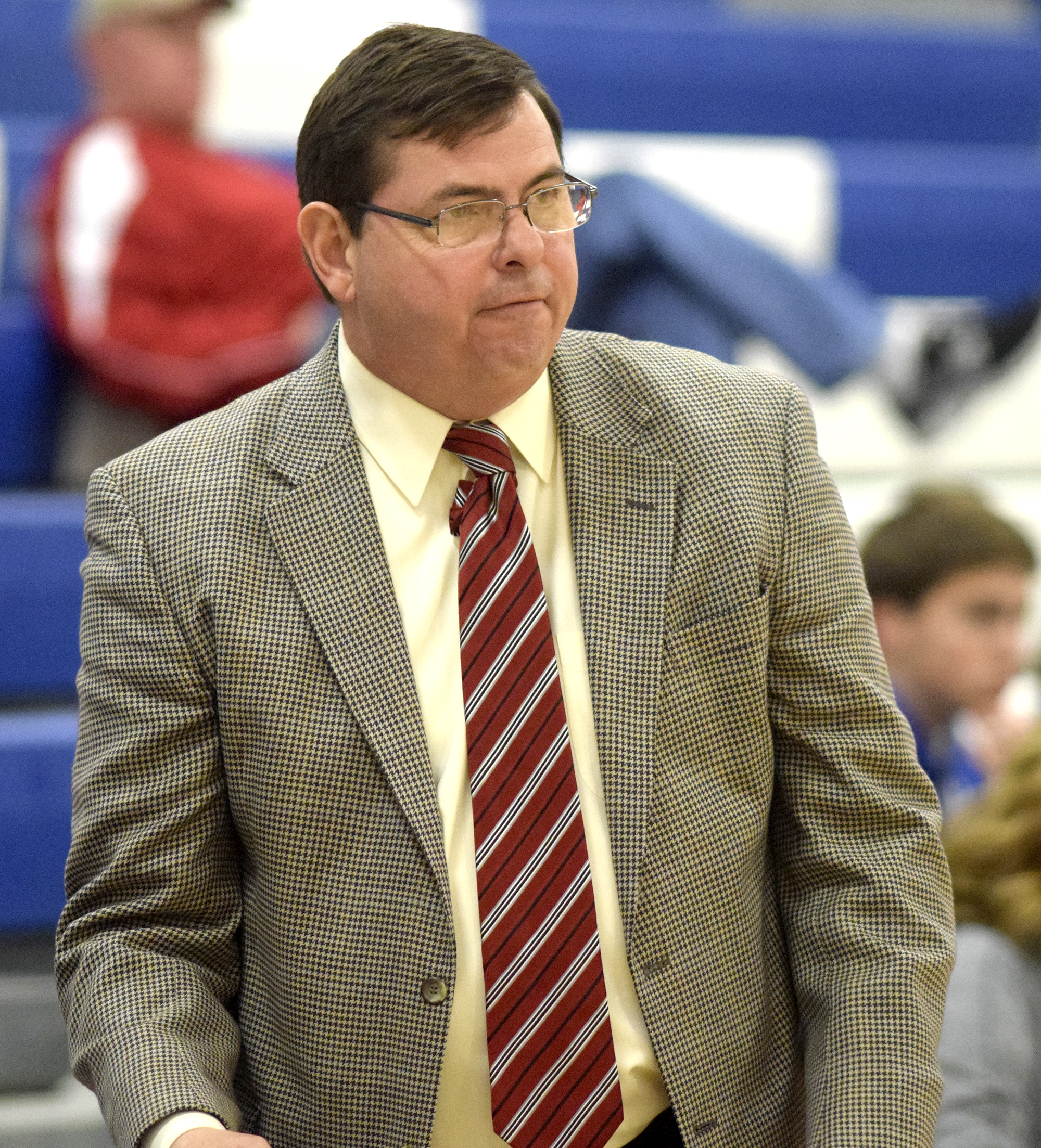 Coalhulla Creek head coach Kevin Jacobs follows the action. The Lakeview-Fort Oglethrope Lady Warriors faced the Coalhulla Creek Lady Colts in GHSA District 6-AAA basketball tournament at Ringgold High School, February 10, 2016.