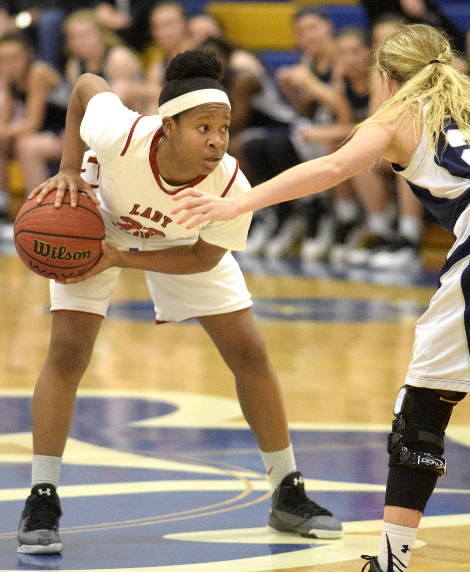 Lakeview's Jazzmyn Elston (22) looks for a open teammate. The Lakeview-Fort Oglethrope Lady Warriors faced the Coalhulla Creek Lady Colts in GHSA District 6-AAA basketball tournament at Ringgold High School, February 10, 2016.