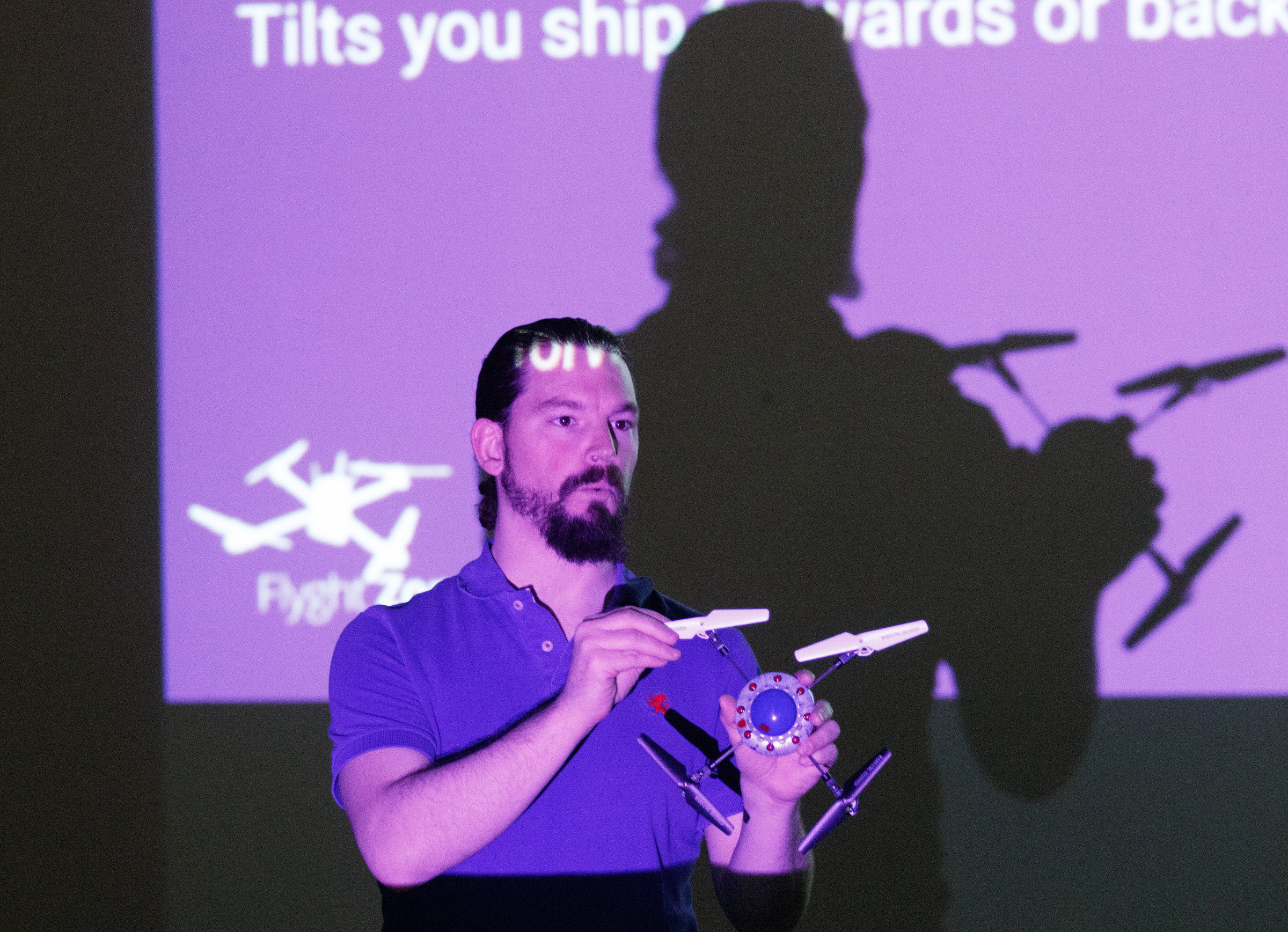 James Candan talks about the operation of a radio controlled quad during the first session in an 8-week training course to teach people how to pilot drones at the Chattanooga Public Library on Saturday, Feb. 6, 2016, in Chattanooga, Tenn.