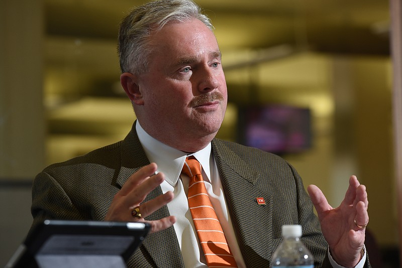 Assistant Commissioner of Safety and Homeland Security David W. Purkey talks about the Public Safety Action Plan during an editorial board meeting Thursday at the Times Free Press.
