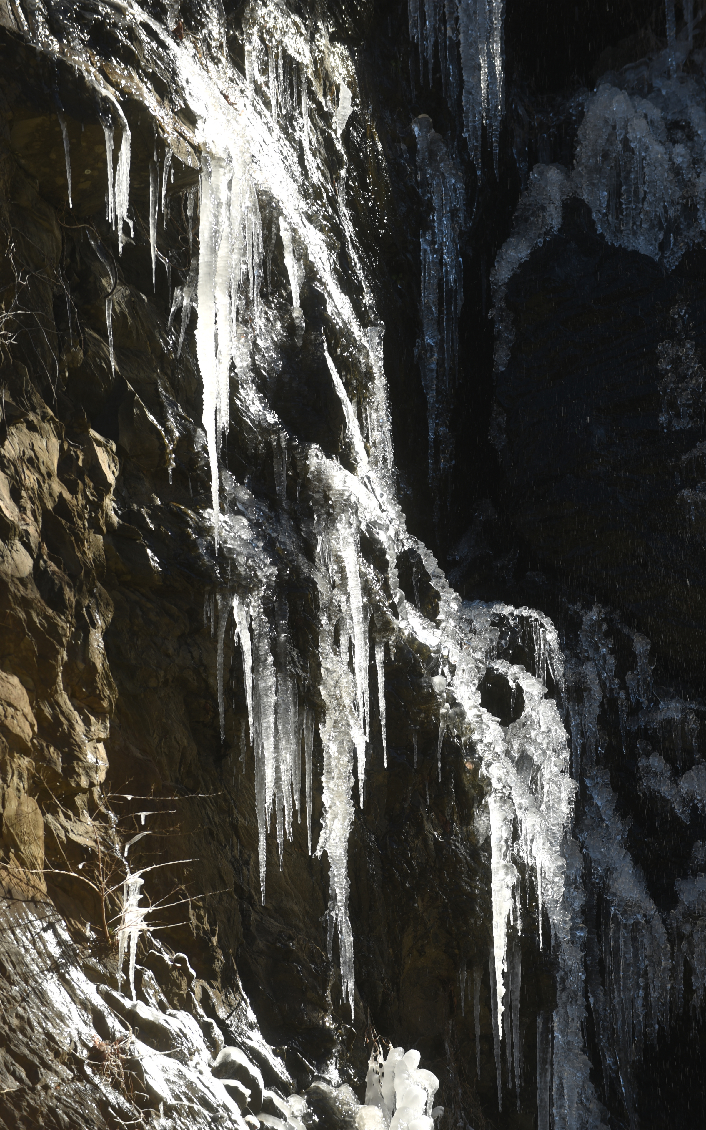 Icicles hang from rock facings Tuesday, January 19, 2016 on U.S. 74.