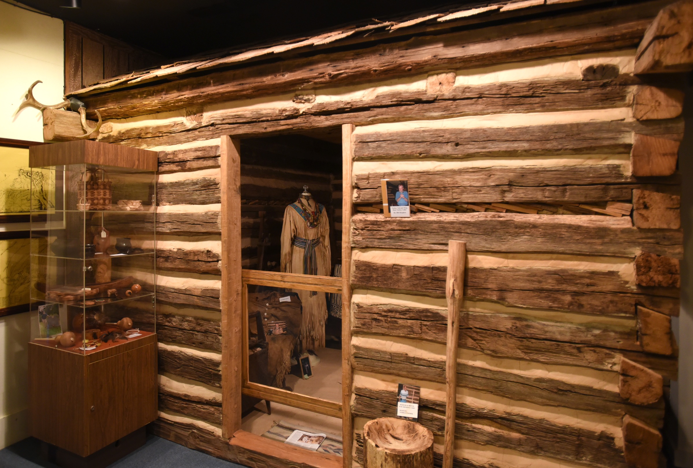 A cabin, similar to ones inhabited by Cherokee Indians, is on display in the Cherokee County Historical Museum in Murphy, N.C., Tuesday, January 19, 2016.