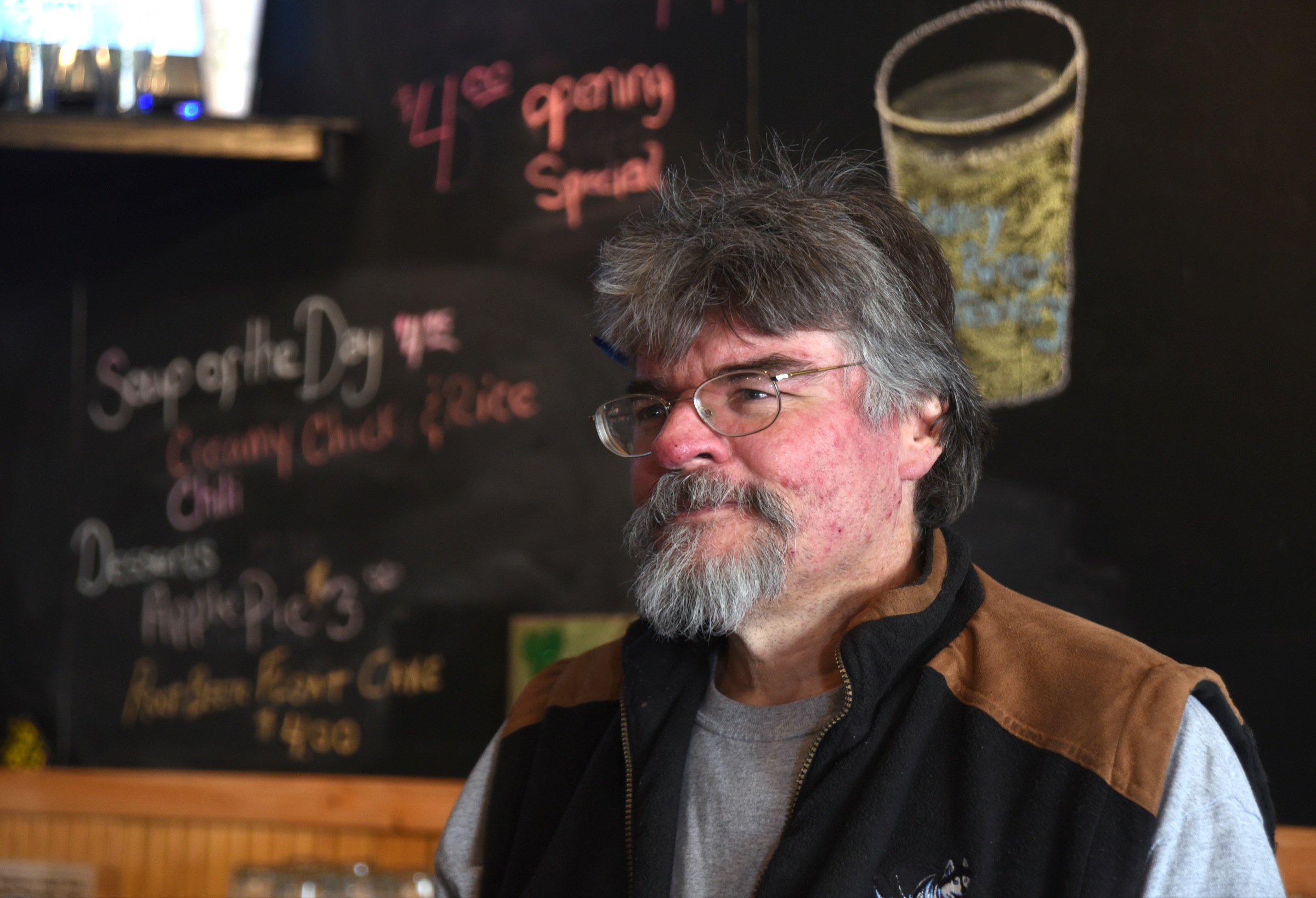 Greg Wasik talks at Valley River Brewery in Murphy, N.C., Tuesday, January 19, 2016.