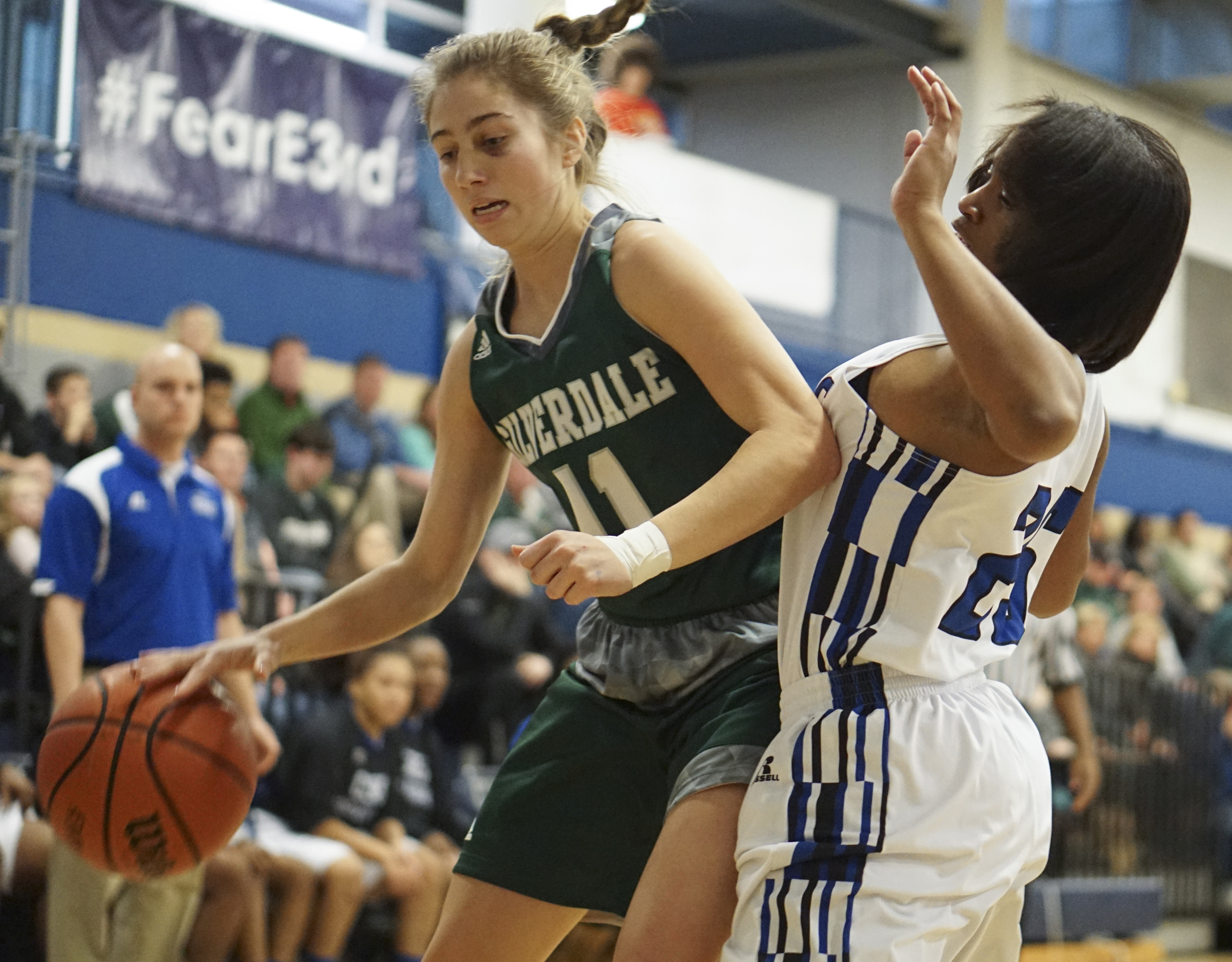 Staff Photo by Dan Henry / The Chattanooga Times Free Press- 2/12/16. Chattanooga School for the Arts and Sciences' Silverdale Baptist's during their matchup at the Lady Patriot's home court on Friday, February 12, 2016. Arts and Sciences won over Silverdale with a final score of 49-44.