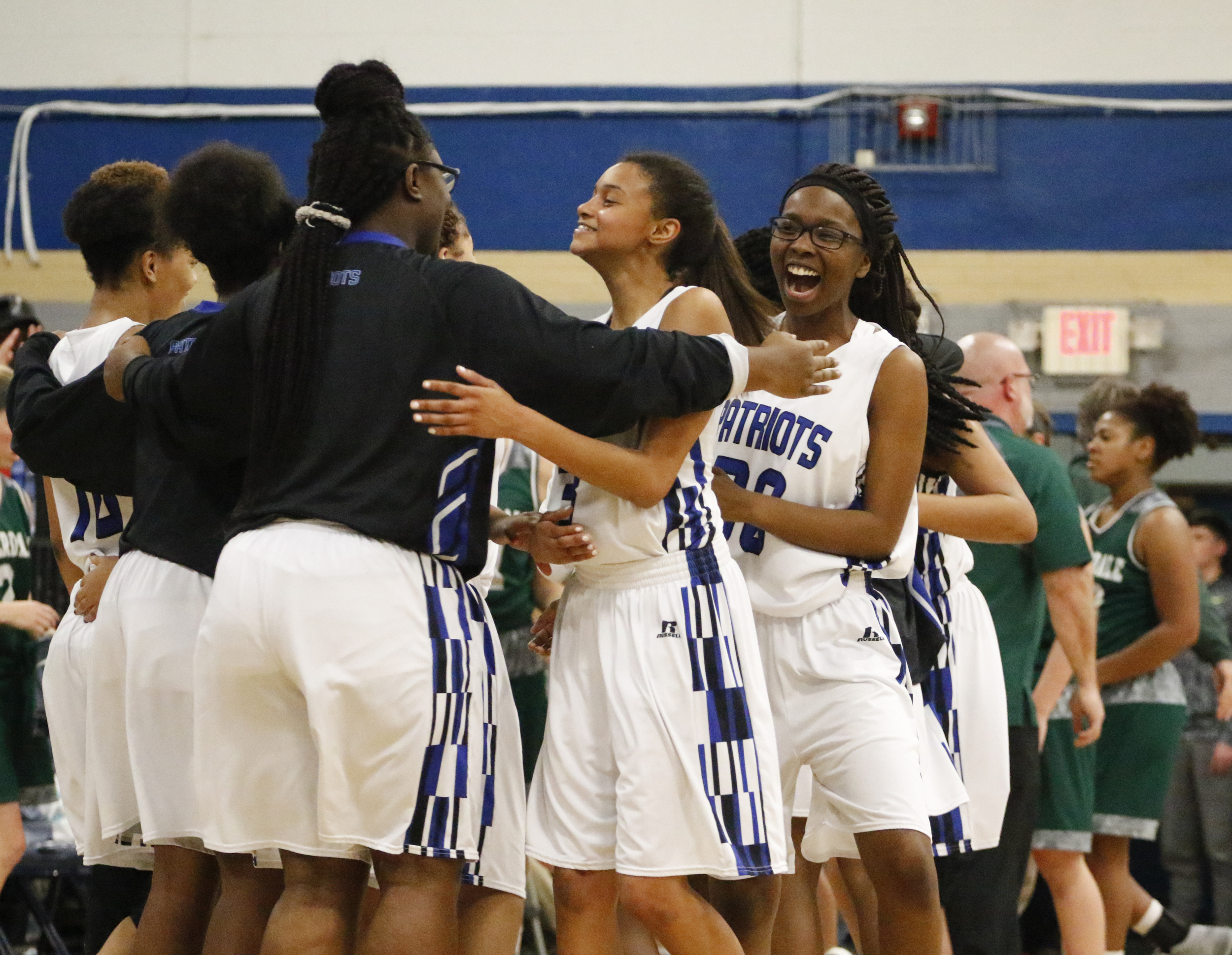Staff Photo by Dan Henry / The Chattanooga Times Free Press- 2/12/16. Chattanooga School for the Arts and Sciences' celebrate their 49-44 win over Silverdale Baptist on Friday, February 12, 2016.