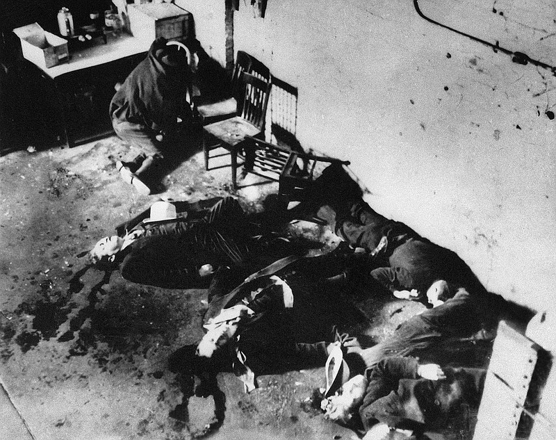 
              EDS NOTE: GRAPHIC CONTENT - FILE - This Feb. 14, 1929 photo shows the bodies of six of the seven men who were slain in the gangland Valentine's Day massacre on Chicago's North Side. James Sledge, an executive officer at the Cook County medical examiner's office and a local history fan, has unearthed autopsy reports from the infamous attack. Sledge has assembled the autopsies with transcripts from the public inquest into the slayings and he's considering the best place to keep the documents. (AP Photo/File)
            