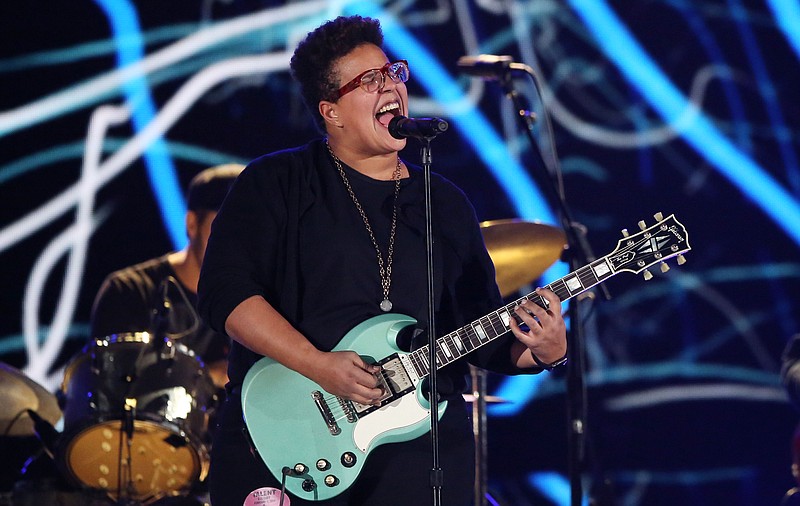 
              Brittany Howard, of the band Alabama Shakes, performs with the band during the 58th Annual Grammy Awards rehearsals on Friday, Feb. 12, 2016 at the Staples Center in Los Angeles. (Photo by Matt Sayles/Invision/AP)
            
