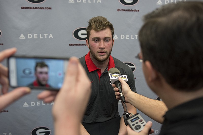 Georgia tight end Isaac Nauta, shown here being interviewed on national signing day, is the first Bulldogs football player to have boarded at the IMG Academy in Bradenton, Fla.