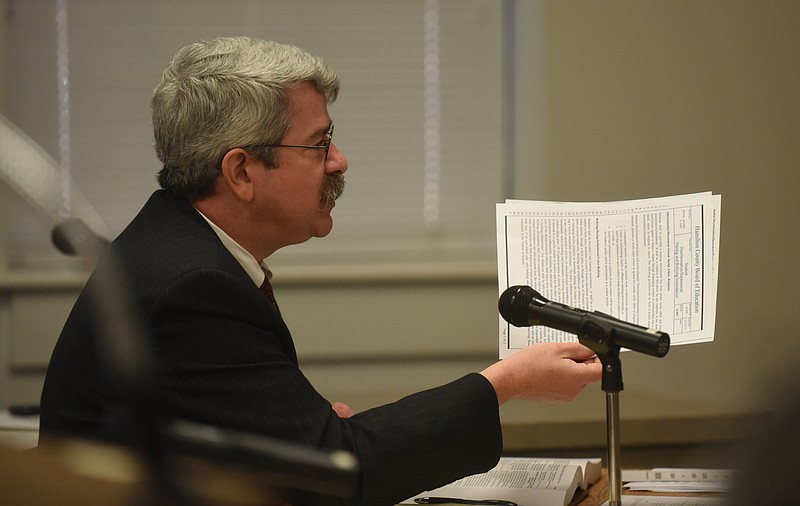 Attorney Scott Bennett speaks during a meeting at the Hamilton County Department of Education.