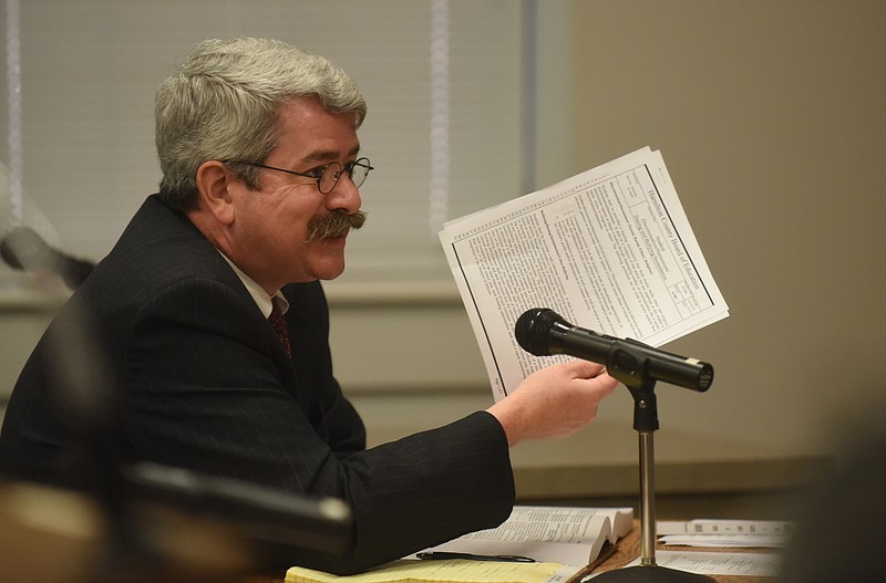 Attorney Scott Bennett speaks during a meeting at the Hamilton County Department of Education Thursday, January 14, 2016.