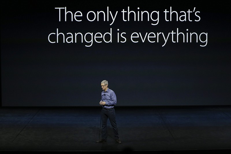 
              FILE - In this Wednesday, Sept. 9, 2015, file photo, Apple CEO Tim Cook discusses the new iPhone 6s and iPhone 6s Plus during the Apple event at the Bill Graham Civic Auditorium in San Francisco. Apple has spent years setting itself up as the champion of individual privacy and security, a decision that’s landed it in the government’s crosshairs over an iPhone allegedly used by one of the San Bernardino shooters. The high-profile case presents risks for Apple almost no matter what it does, and may spill over into the broader tech industry as well, potentially chilling cooperation with federal efforts to curb extremism. (AP Photo/Eric Risberg, File)
            