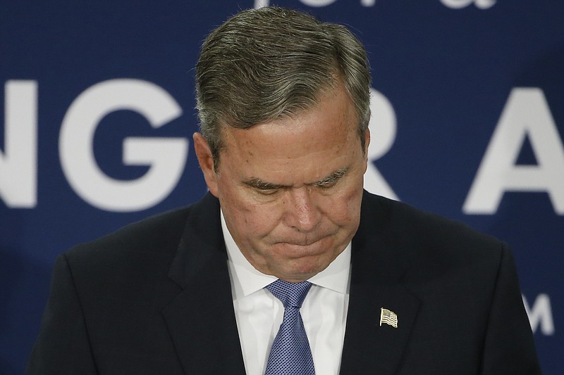 
              Republican presidential candidate, former Florida Gov. Jeb Bush speaks at his South Carolina Republican presidential primary rally in Columbia, S.C., Saturday, Feb. 20, 2016. Bush ended his campaign for the presidency Saturday after a disappointing finish in South Carolina. (AP Photo/Matt Rourke)
            