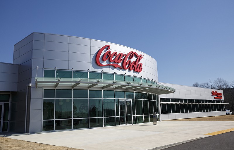 The main entrance of the new Coca-Cola Bottling Company United divisional headquarters on Sheperd Road is seen Friday, Feb. 19, 2016, in Chattanooga, Tenn. The $67 million facility is at the site of the old Olan Mills campus.