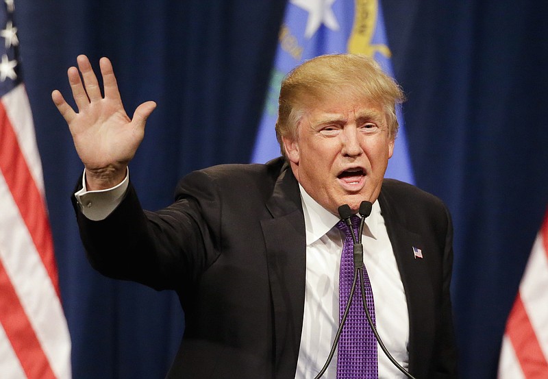 Republican presidential candidate Donald Trump speaks in Las Vegas.