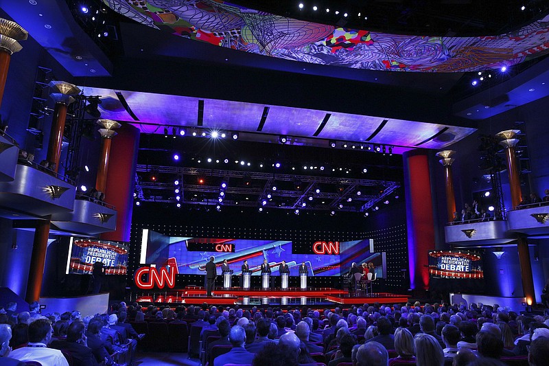 Republican presidential hopefuls on stage in Houston for the last debate before Super Tuesday. (Eric Thayer/The New York Times)