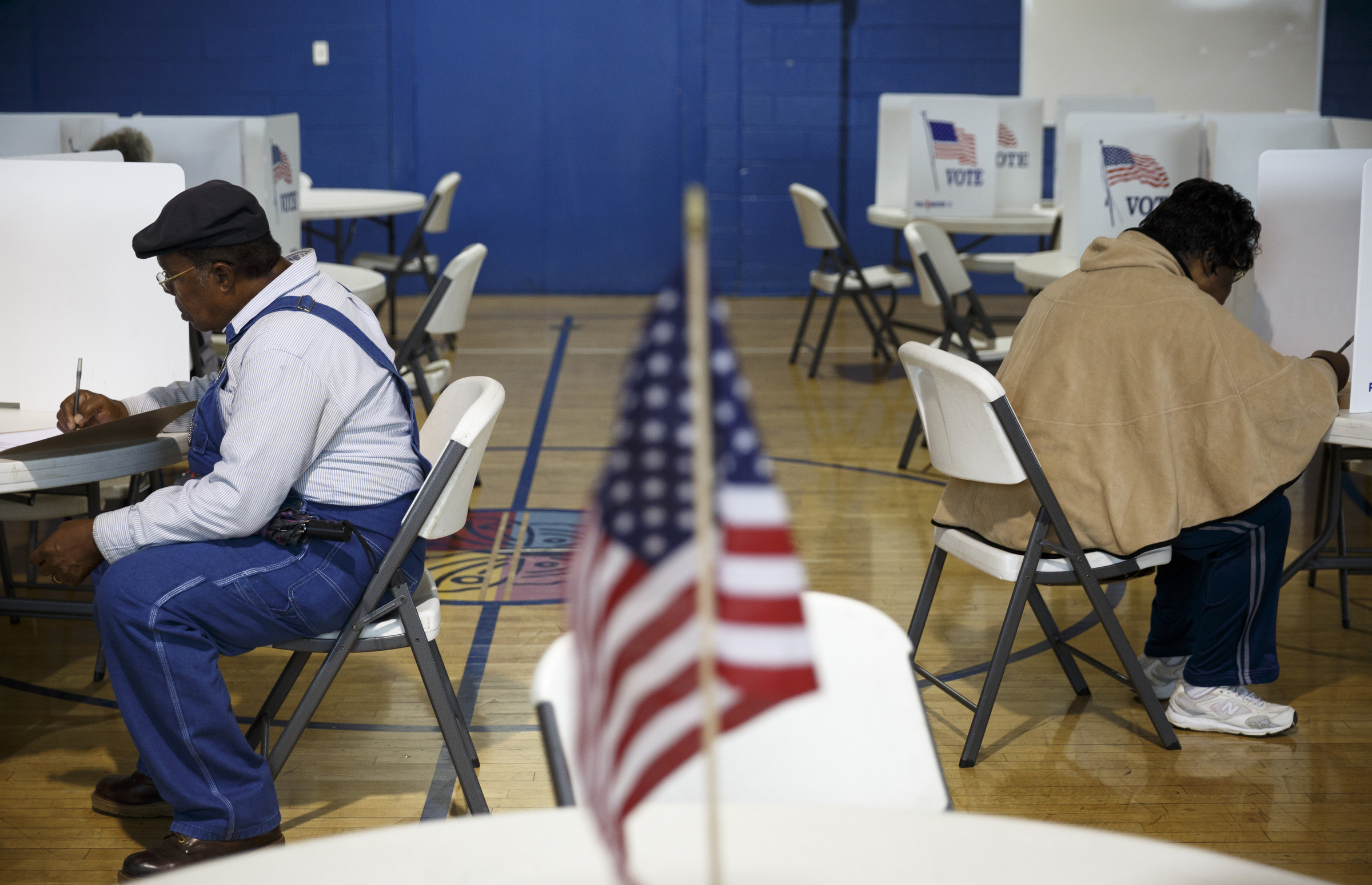 Lieutenant Fuquay, left, and Mattie Fuquay cast their ballots in the Super Tuesday primary election at the Bethlehem Center polling location on Tuesday, March 1, 2016, in Chattanooga, Tenn.