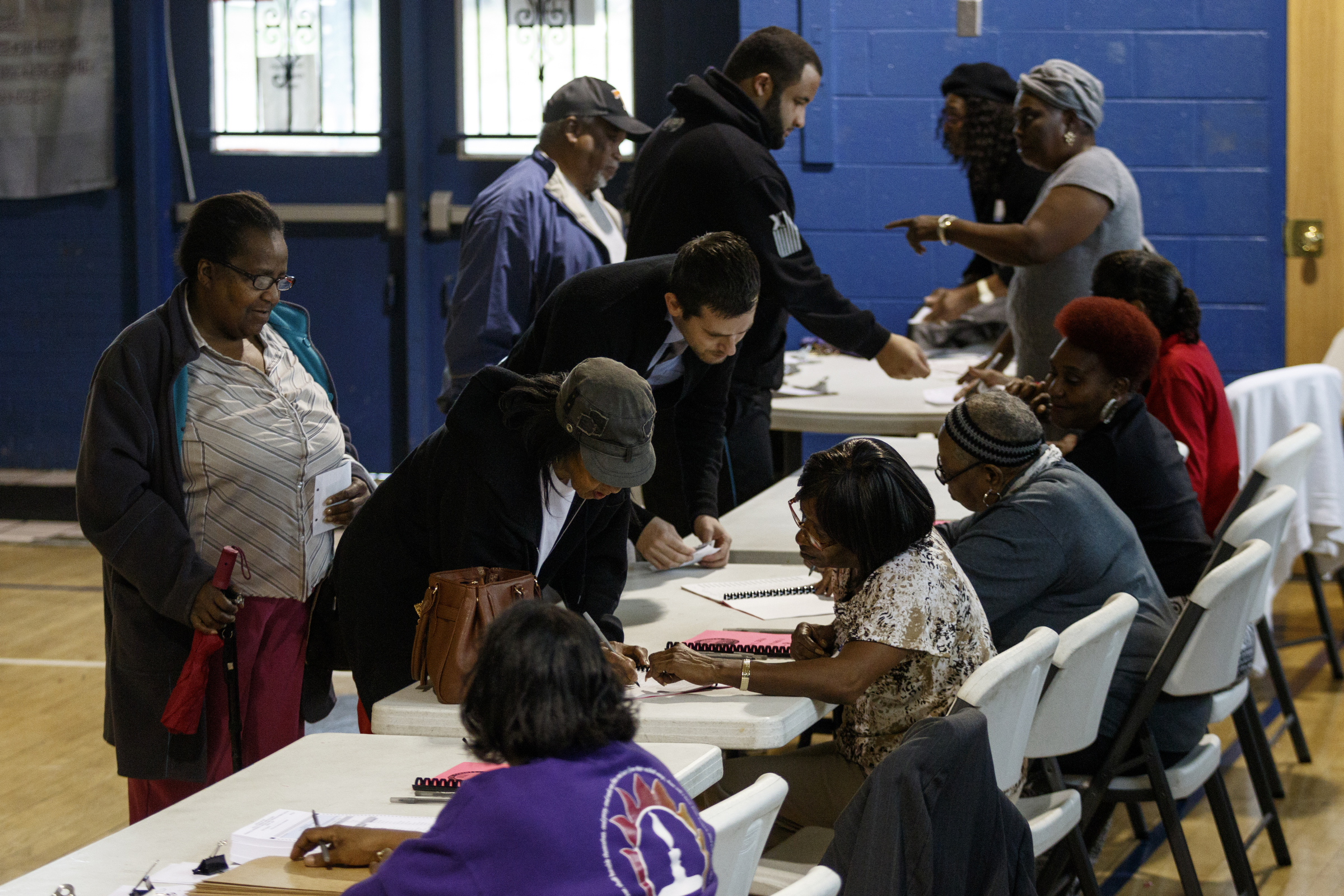 Voters arrive to cast their ballots in the Super Tuesday primary election at the Bethlehem Center polling location on Tuesday, March 1, 2016, in Chattanooga, Tenn.