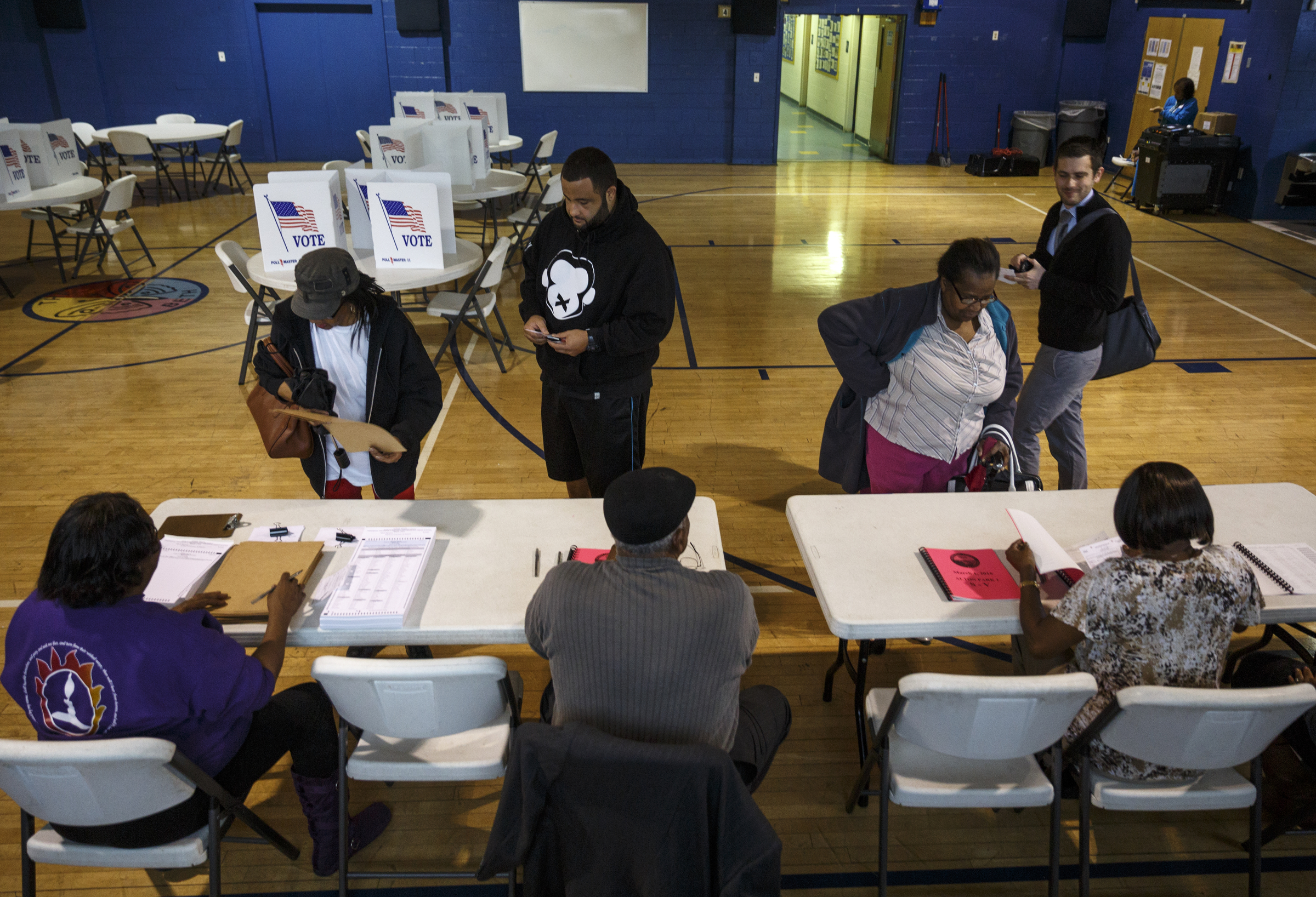 Voters arrive to cast their ballots in the Super Tuesday primary election at the Bethlehem Center polling location on Tuesday, March 1, 2016, in Chattanooga, Tenn.