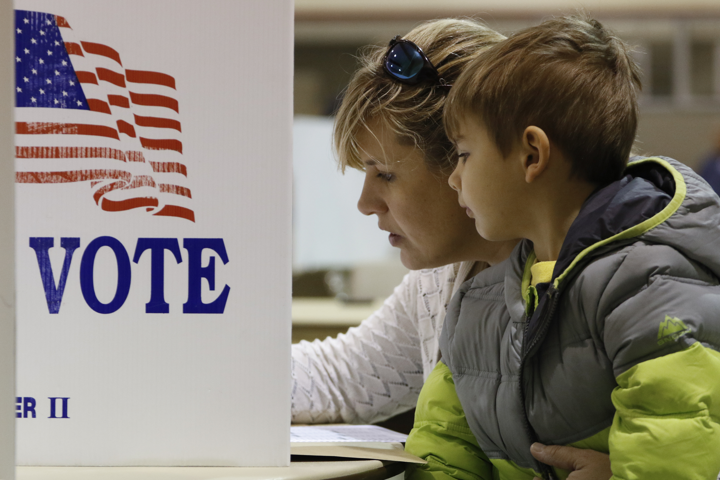 Brooke Stanfill votes with her 4-year-old son Charlie while at Concord Baptist Church in East Brainerd on Super Tuesday, March 1, 2016.