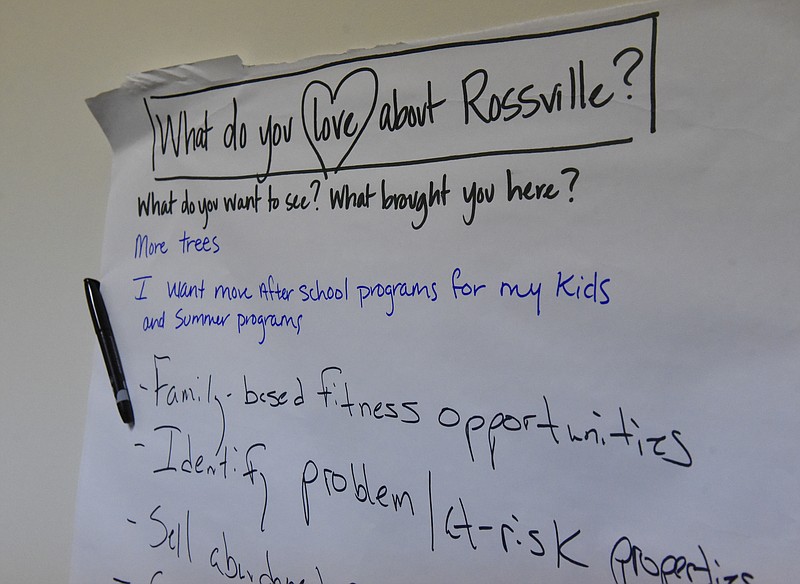 People's comments about Rossville are recorded after a community meeting at the Mission Glen Baptist Church on Tuesday, Mar. 1, 2016, near Rossville, Ga. The meeting was organized by David Roden in hopes to increase community involvement to address a number of issues in the Rossville and North Walker County areas.  