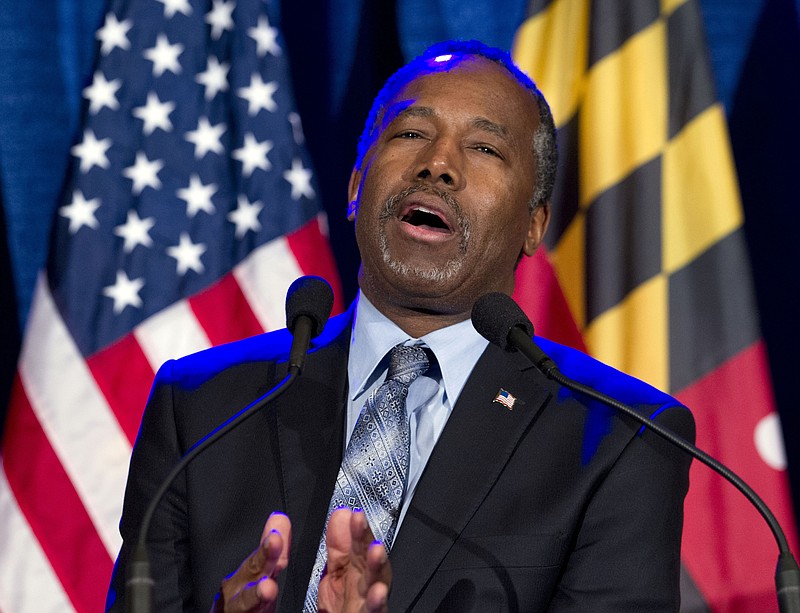 
              FILE - In this March 1, 2016 file photo, Ben Carson speaks during an election night party in Baltimore. Carson says 'no path forward' in 2016 race after Super Tuesday results. ( AP Photo/Jose Luis Magana, File)
            