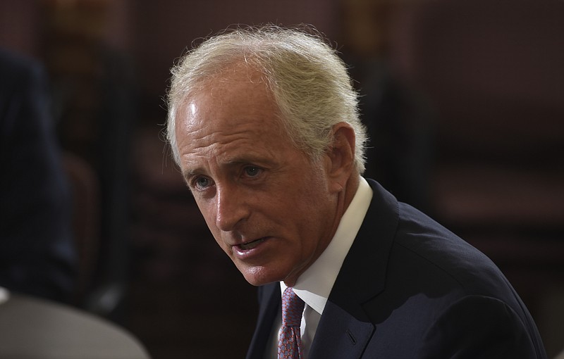 U.S. Sen. Bob Corker meets with members of the Chattanooga Time Free Press editorial board Wednesday, Aug. 19, 2015, in Chattanooga.