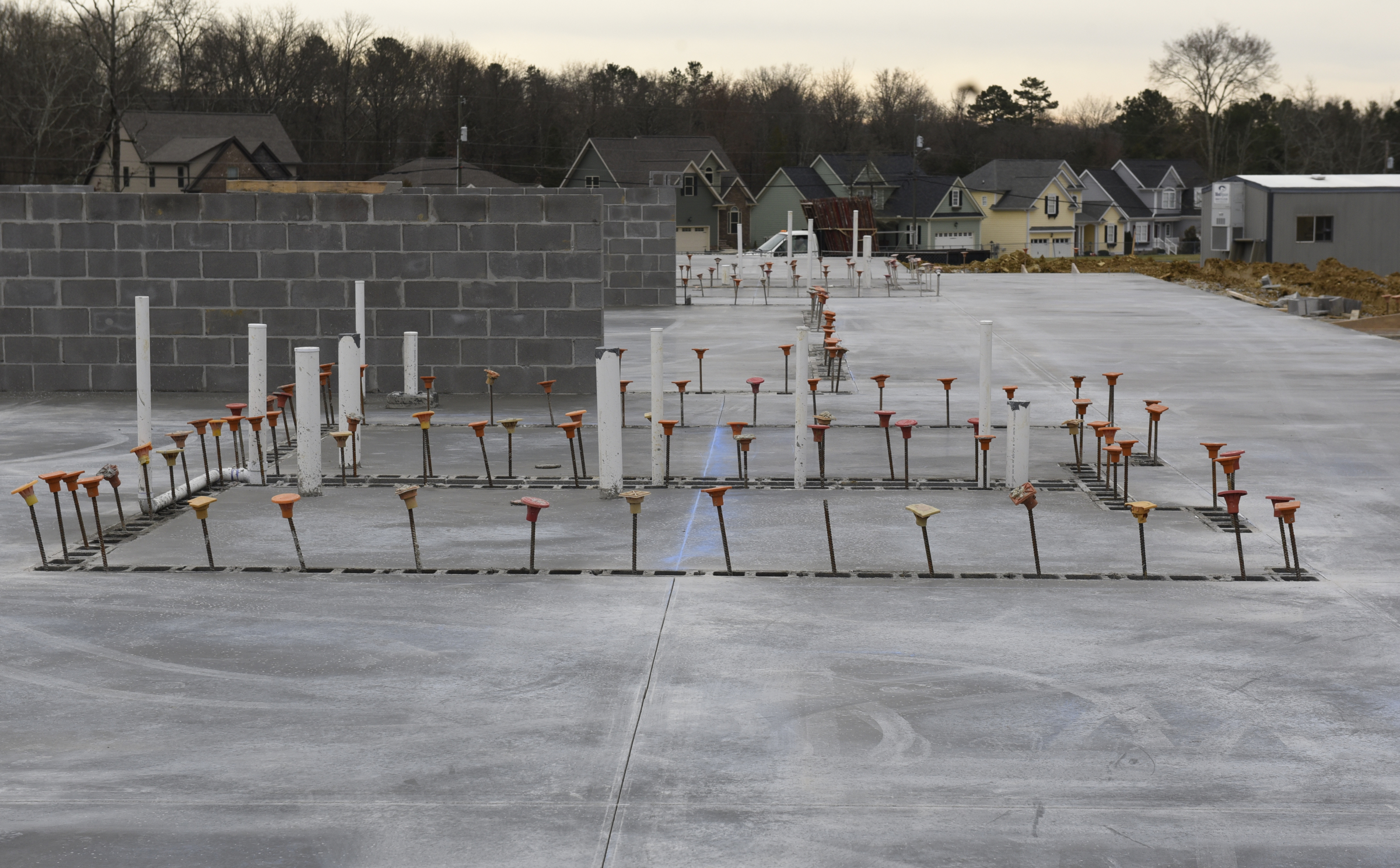 The construction site on the campus of the St. Nicholas School is photographed Thursday, Mar. 3, 2016, in Chattanooga, Tenn. A chapel and fine arts building is being built, seen here, along with shelter rooms adjoining existing classroom buildings.