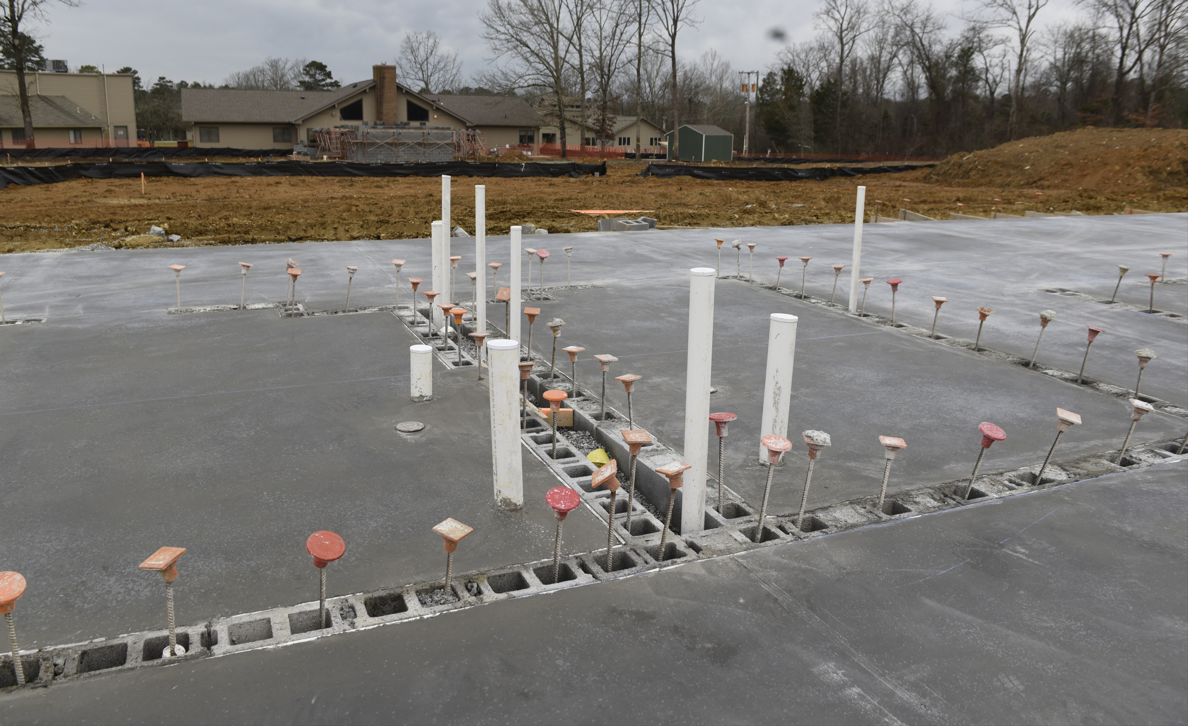 The construction site on the campus of the St. Nicholas School is photographed Thursday, Mar. 3, 2016, in Chattanooga, Tenn. A chapel and fine arts building is being built, seen here, along with shelter rooms adjoining existing classroom buildings.