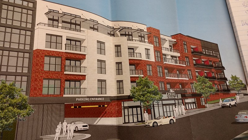 A five-story building holding 220 apartments and ground-floor retail space is proposed across from Erlanger hospital at East Third Street and Central Avenue.