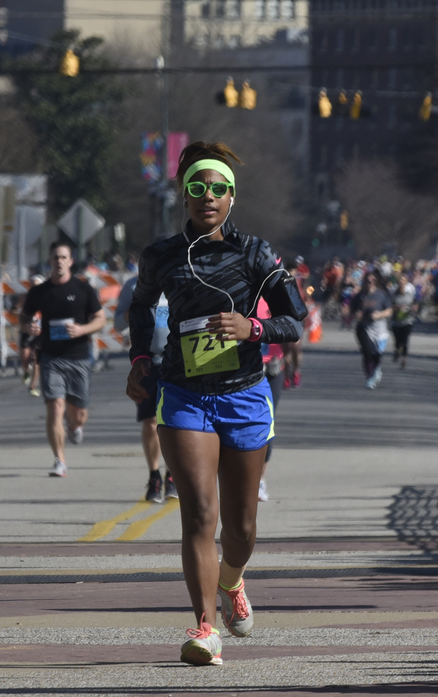 Brittany Foster nears the finish line during the first running of the Chattanooga Marathon on Sunday, Mar. 6, 2016, in Chattanooga, Tenn.